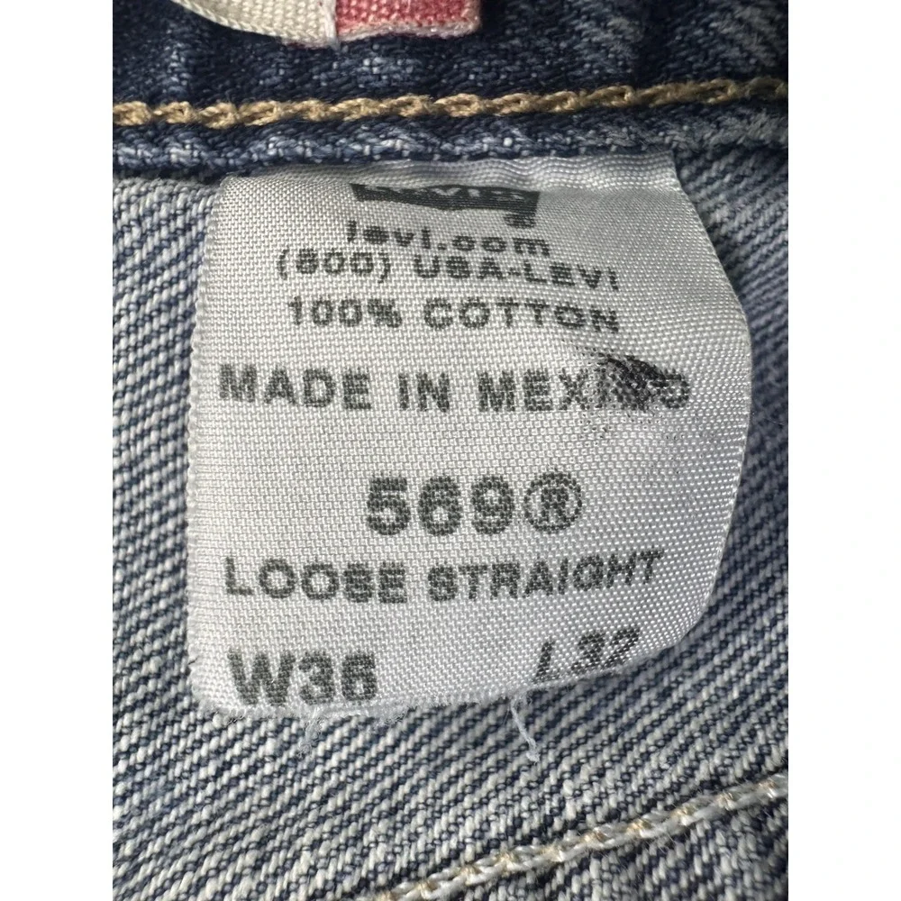 VTG Levis 569 Jeans Men‎ 36x32 Blue Loose Baggy Straight Distress Denim Y2K 04'
